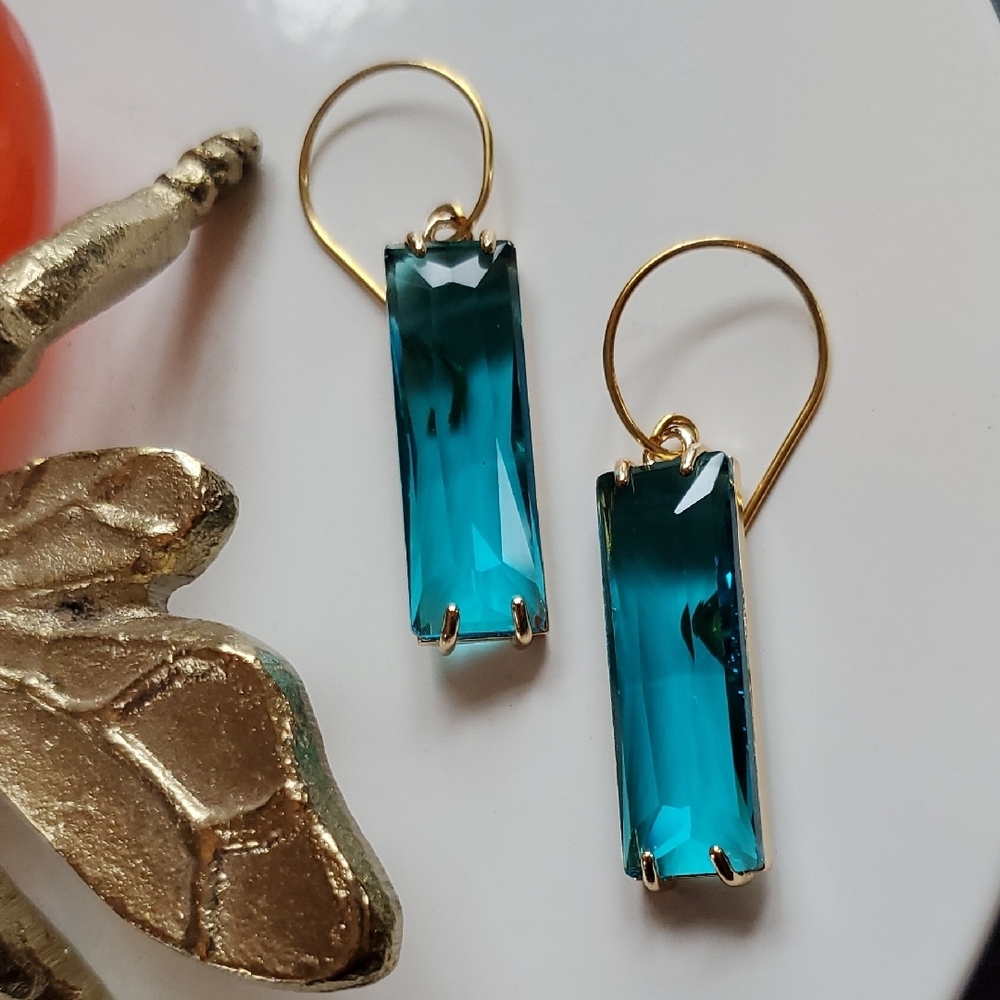 Stunning Blue and Gold Rectangular Drop Earrings